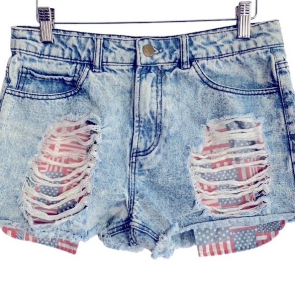 Forever 21 Flag Jean Shorts Sz 27 - Picture 3 of 5